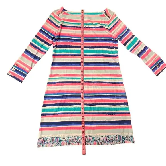 Lilly Pulitzer Sophie Shift Dress Sandy Shells 3/4 Sleeve Multi-Color Striped XS - Picture 12 of 16
